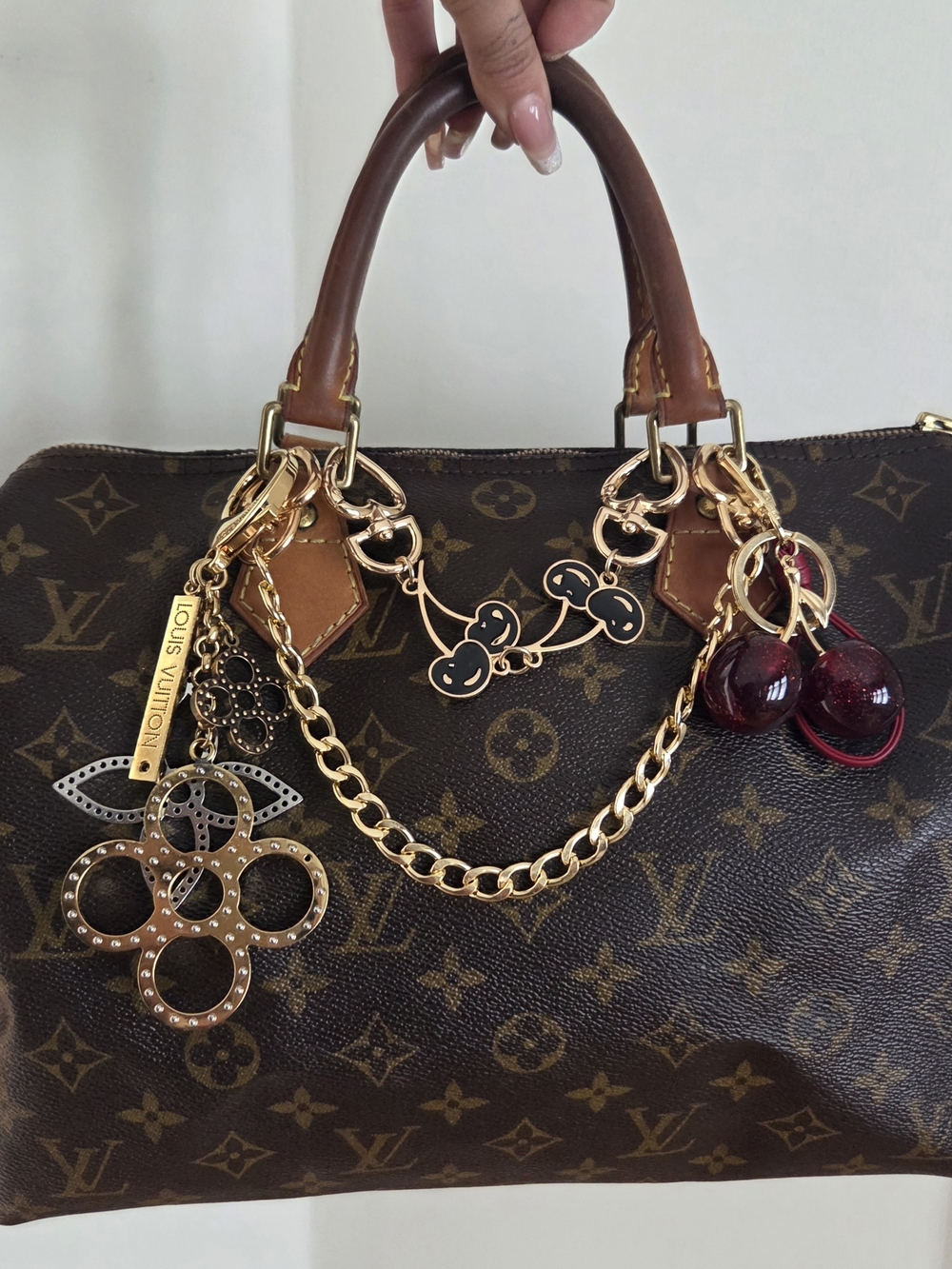 Vintage Louis Vuitton Speedy 30 Brown Monogram W/ LV Bag Charm Authentic - Picture 6 of 12